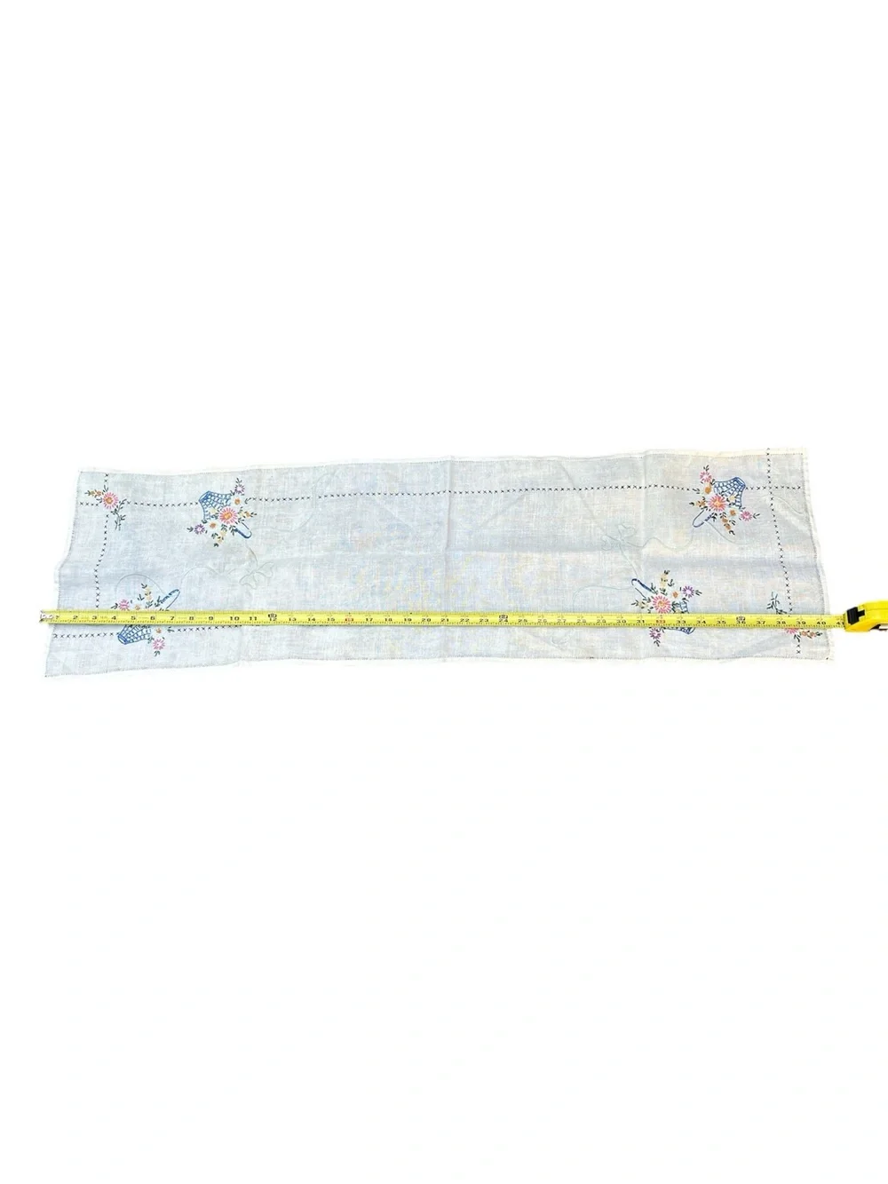Vintage Hand-embroidered Runner Basket Floral Cross Stitch 40